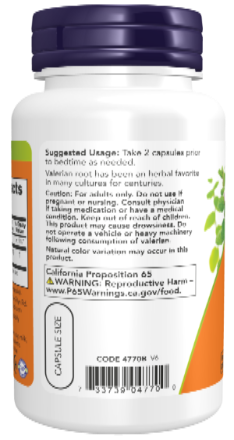 NOW Foods Valerian Root 500 mg 100 Veg Capsules bottle