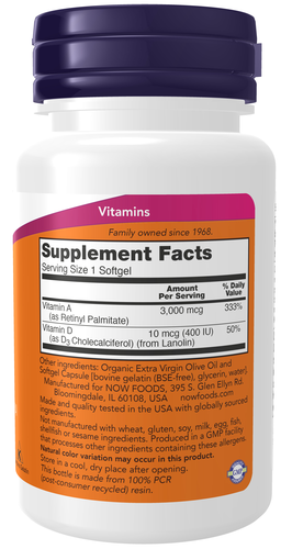 Supplement bottle with purple cap and orange label on a white background