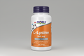 Supplement bottle labeled 'L-Lysine 500 mg' with NOW brand on a white background