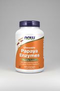 Supplement bottle of Chewable Papaya Enzymes with NOW brand on a white background