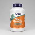 Supplement bottle labeled 'Silica Complex' with Now Foods branding on a white background