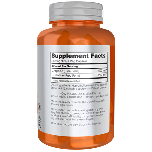 Orange supplement bottle with label on a white background