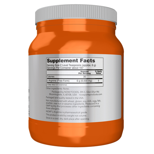Orange supplement container with white label on a white background
