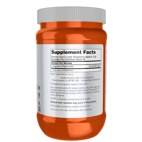 Orange supplement container with white label on a white background