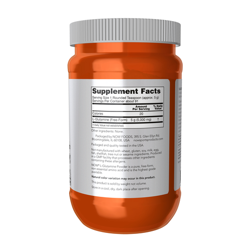 Orange supplement container with white label on a white background