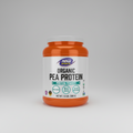 Orange and white container of NOW Sports Organic Pea Protein on a white background