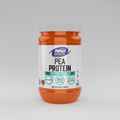 Orange container of NOW Sports Pea Protein Powder on a white background