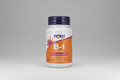 Supplement bottle labeled 'B-1 100 mg' with Now brand on a white background