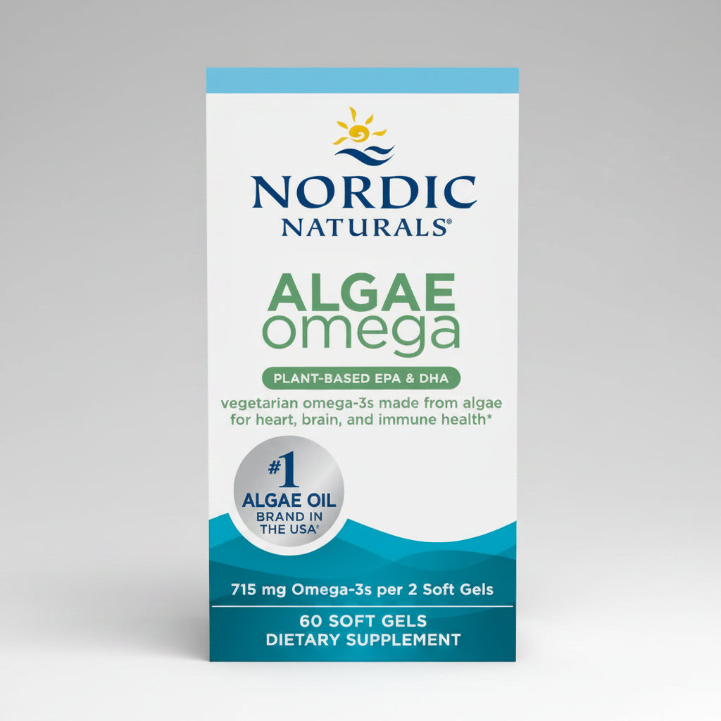 Nordic Naturals Algae Omega supplement packaging on a white background