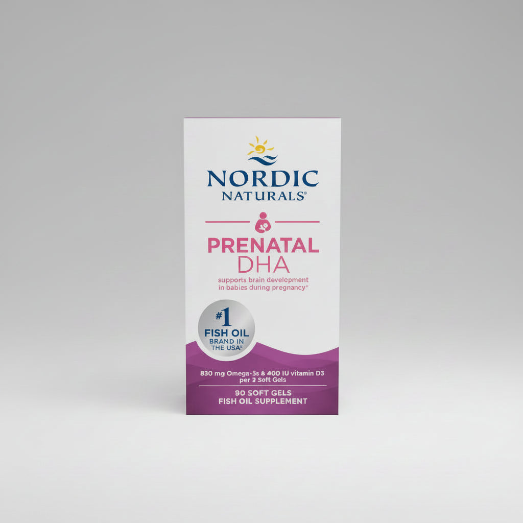 Nordic Naturals Prenatal DHA supplement packaging on a white background