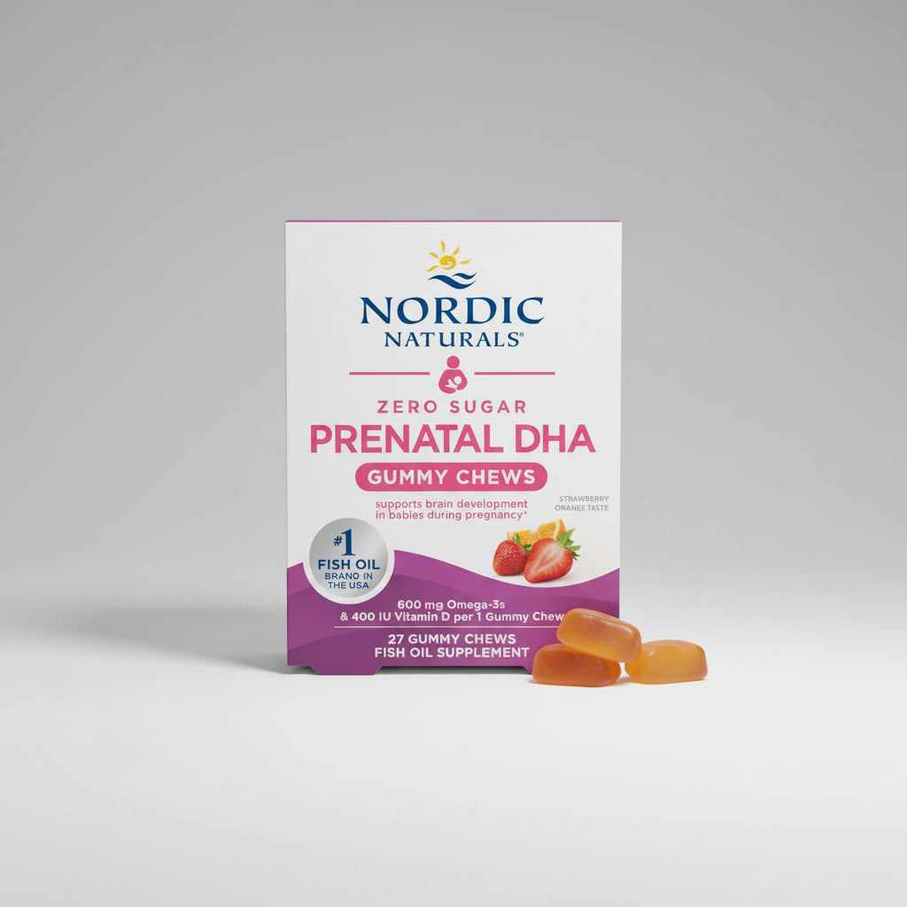 Nordic Naturals Prenatal DHA Gummy Chews packaging on a white background