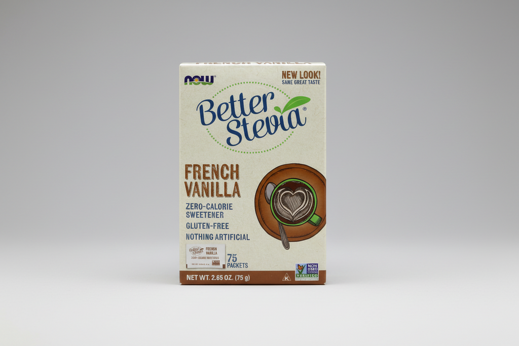 Box of Better Stevia French Vanilla sweetener on a white background