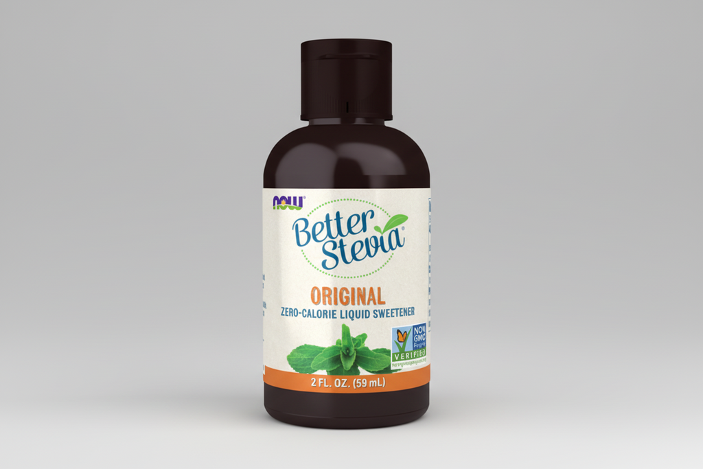 Bottle of Better Stevia liquid sweetener on a white background