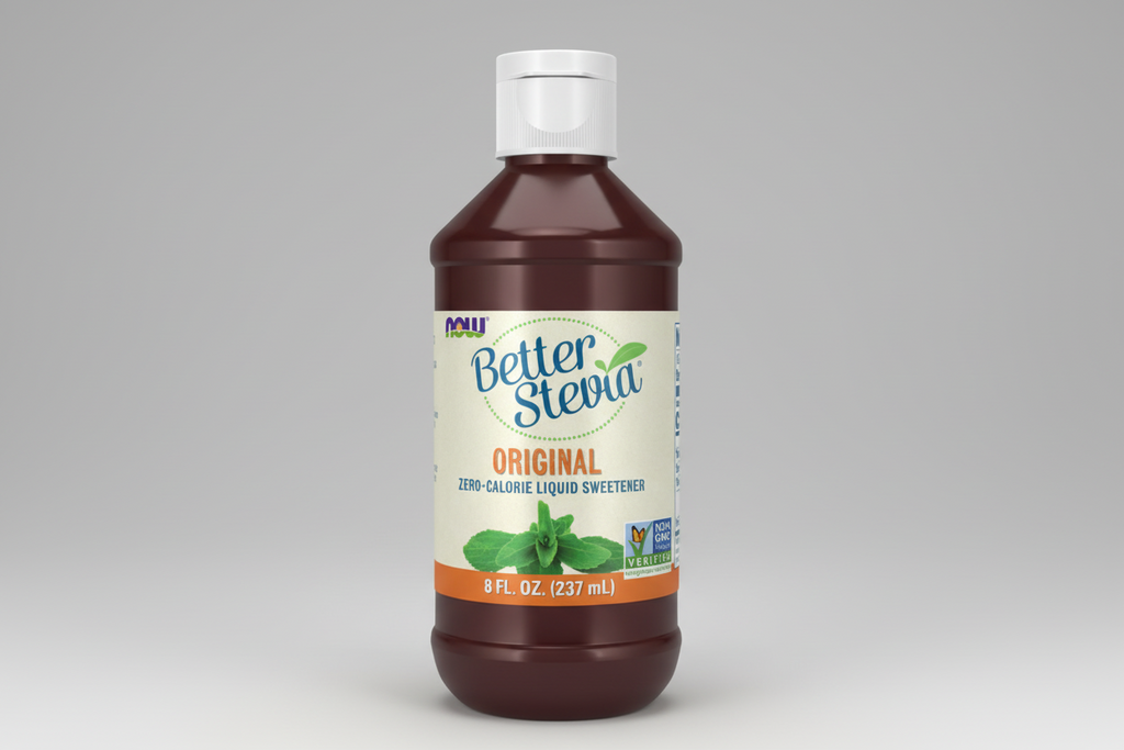 Bottle of Better Stevia liquid sweetener on a white background