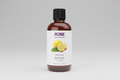 Bottle of NOW Essential Oils lemon oil on a white background