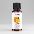 Bottle of NOW Essential Oils 100% pure orange oil on a white background