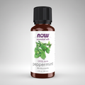 Peppermint essential oil bottle with NOW brand on a white background