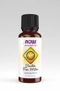 Bottle of NOW Essential Oils 'Smiles For Miles' on a white background