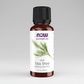 Bottle of NOW Essential Oils pure tea tree oil on a white background