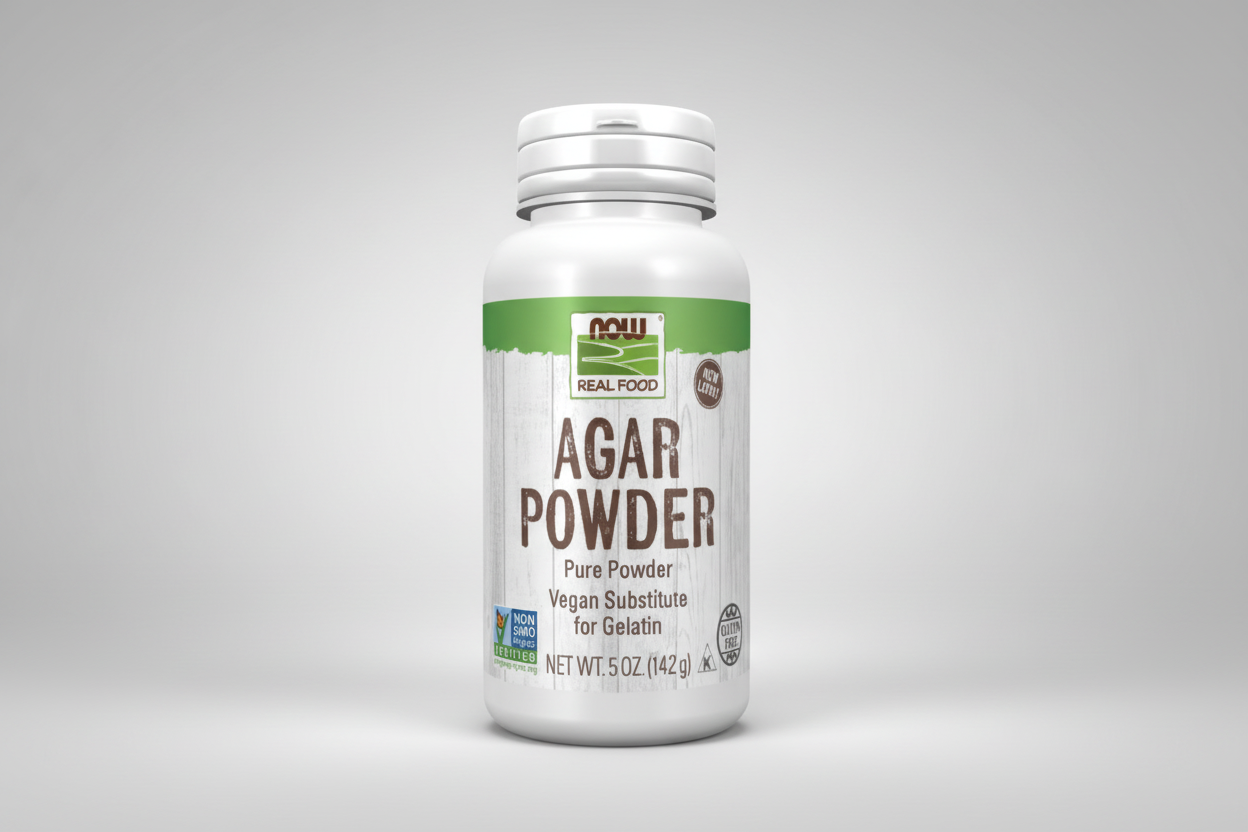 Bottle of Agar Powder with visible branding on a white background