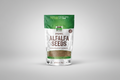 Package of organic alfalfa seeds with NOW brand on a white background