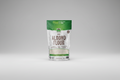Bag of raw almond flour with green and white design