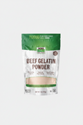 Package of beef gelatin powder with green and white design on a white background