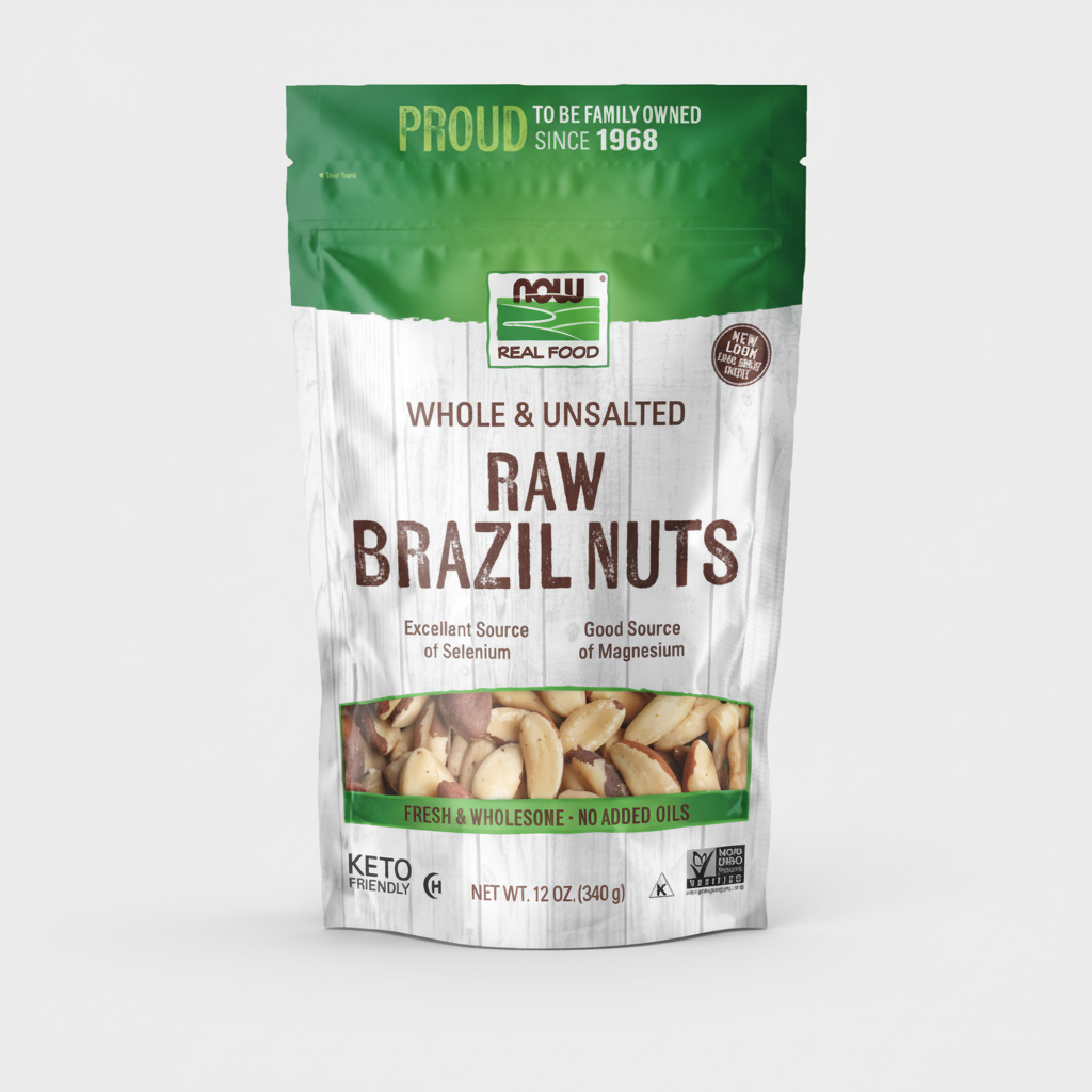 Package of raw Brazil nuts with green and white design