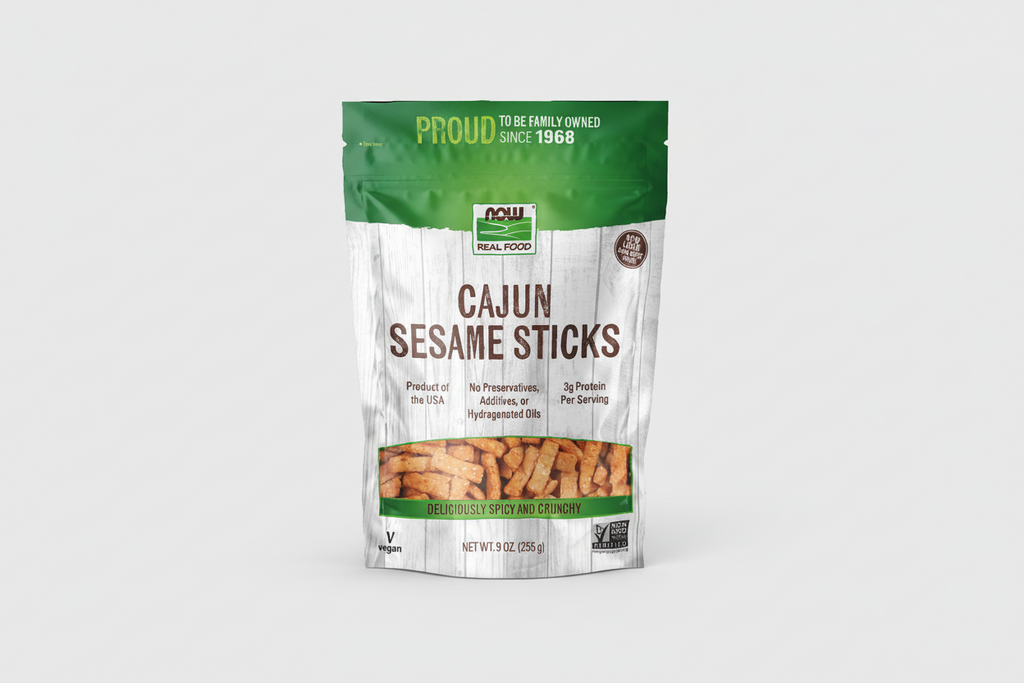 Package of Cajun Sesame Sticks with green and white design