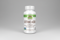 Bottle of citric acid supplement with a white background