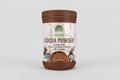 Jar of NOW Organic Cocoa Powder on a white background
