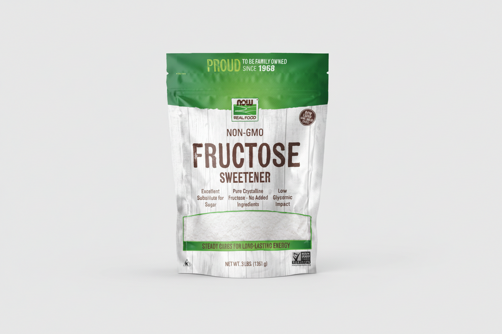 Package of NOW Fructose Sweetener with green and white design