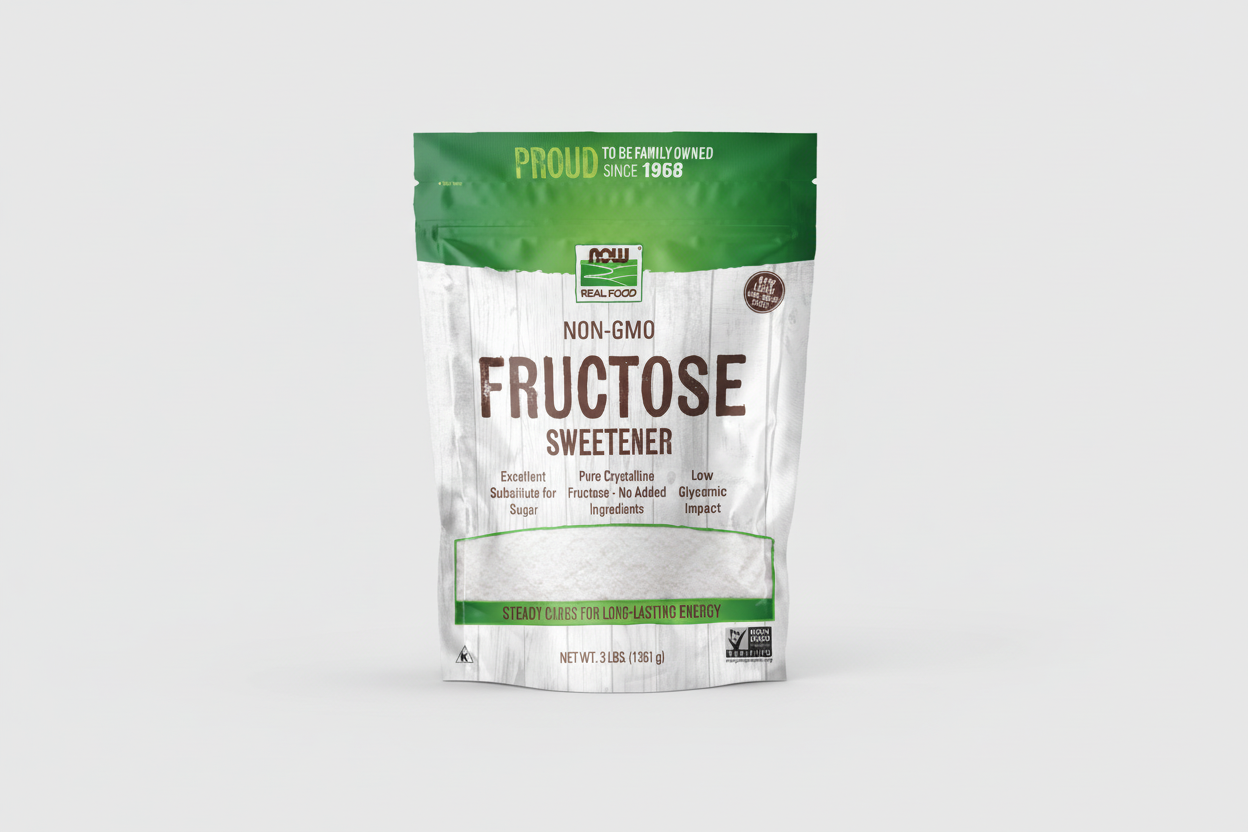 Package of NOW Fructose Sweetener with green and white design