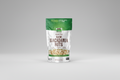 Bag of unsalted raw macadamia nuts on a white background