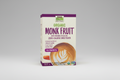 Box of Organic Monk Fruit sweetener with a coffee cup illustration on a white background