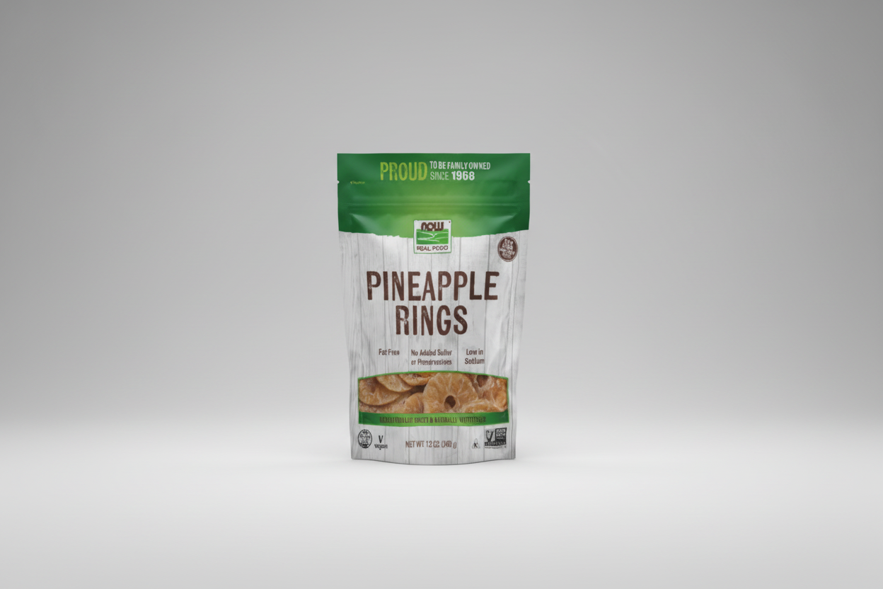 Package of pineapple rings with green and white design