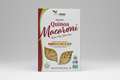 Box of living now organic quinoa macaroni on a white background