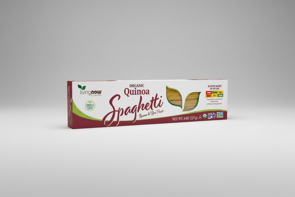Box of BeneNow Quinoa Spaghetti on a white background