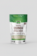Package of NOW Organic Quinoa Whole Grain with green and white design
