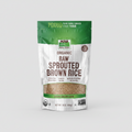 Package of NOW Foods Organic Raw Sprouted Brown Rice with green and white design.