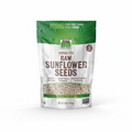 Bag of unsalted raw sunflower seeds on a white background
