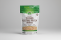 Package of NOW Organic Textured Vegetable Protein Crumbles with green and white design.