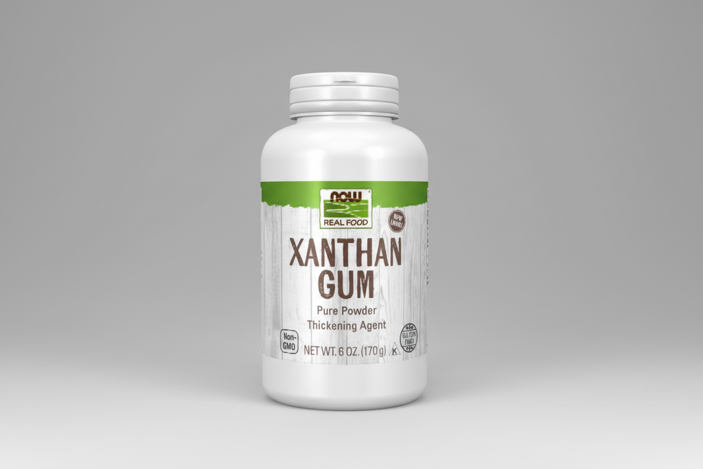 Container of Xanthan Gum with NOW Real Food label on a white background