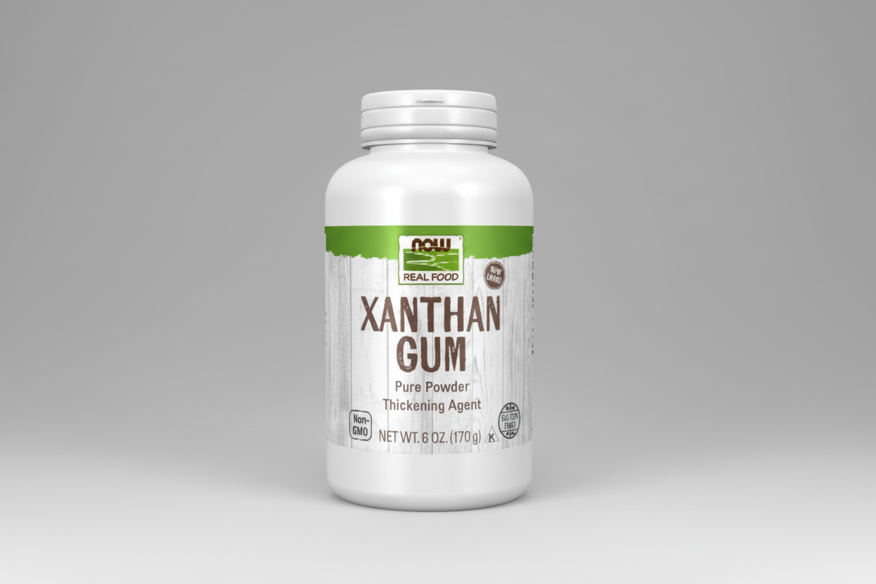 Container of Xanthan Gum with NOW Real Food label on a white background