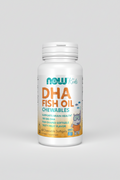 Bottle of NOW Kids DHA Fish Oil Chewables on a white background