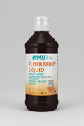 Bottle of NOW Kids Elderberry Liquid on a white background