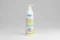 Baby shampoo and wash bottle with hippo illustration on a white background