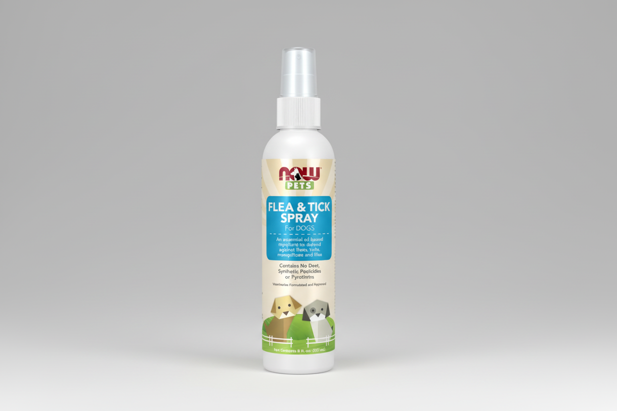 Flea and tick spray for dogs by NOW Pets on a white background