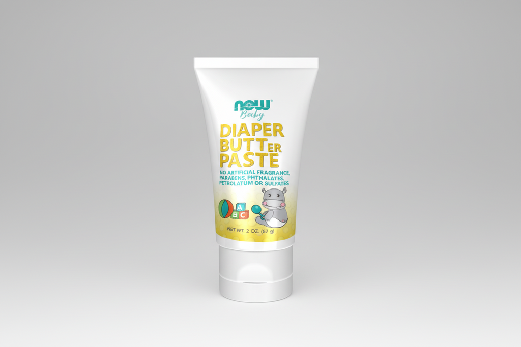 Tube of NOW Baby Diaper Butter Paste on a white background