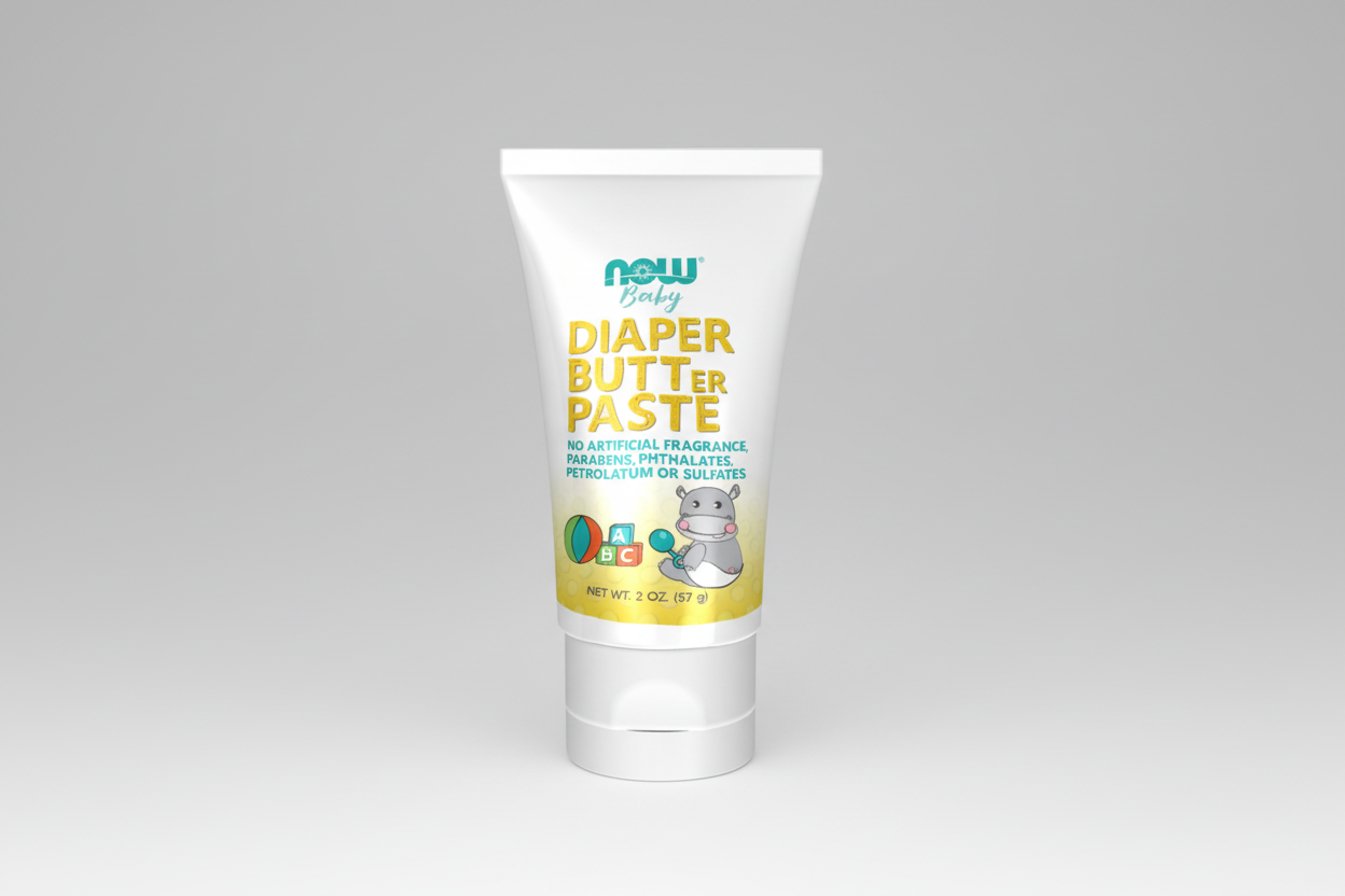 Tube of NOW Baby Diaper Butter Paste on a white background